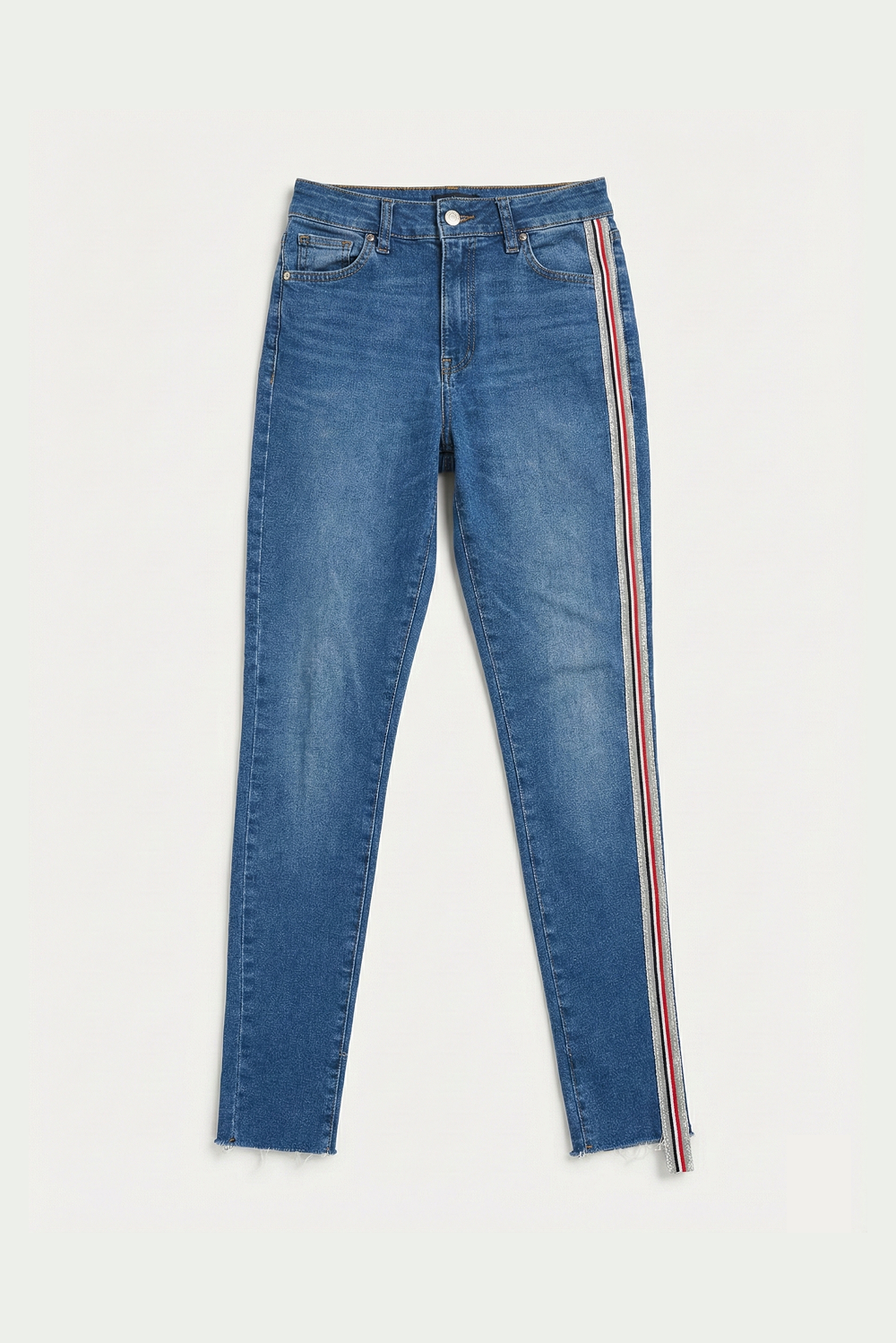 JEAN SKINNY TIRO ALTO CON BANDA LATERAL